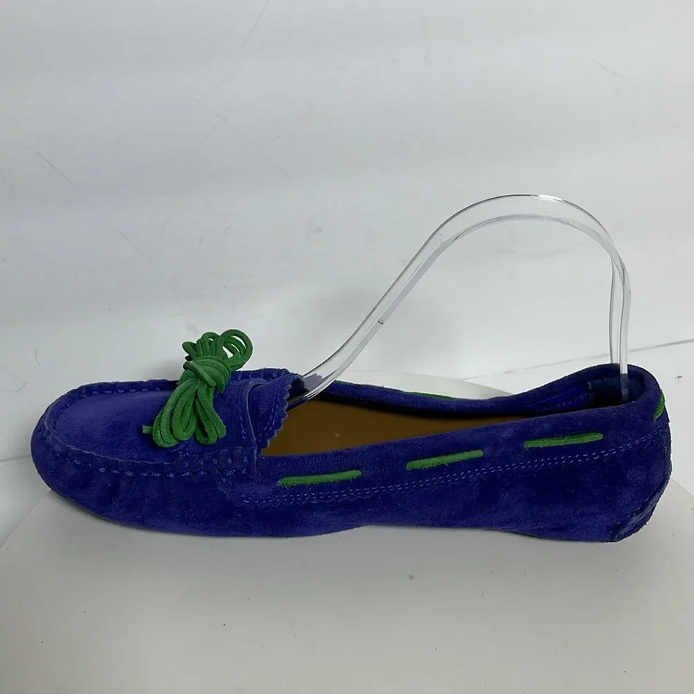 UGG Purple Suede Moccasins with Green Laces - Picture 4 of 9